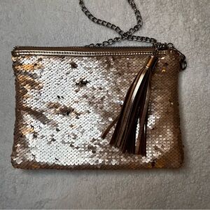 Sequin Tassel Shoulder Bag - Gold and Silver Crossbody Party Chic